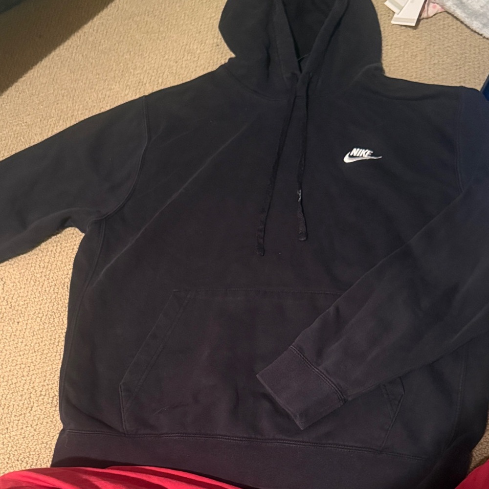 Nike Men's Black Hoodie with White Logo size large